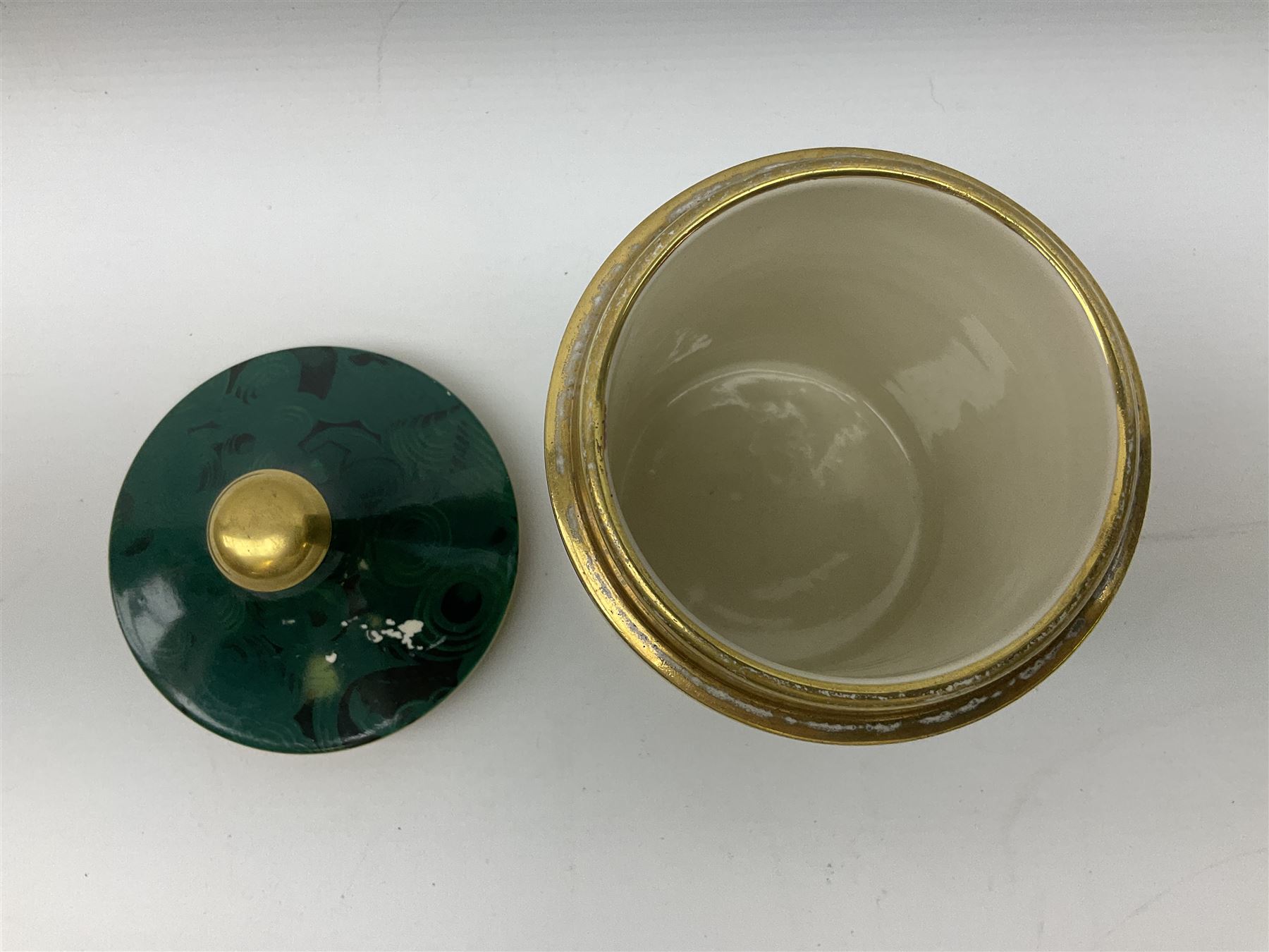 Portmeirion Malachite pattern jar and cover designed by Susan Williams-Ellis, together with a eight Viennese white glazed porcelain figures, modelled as horses in various poses, in one box 