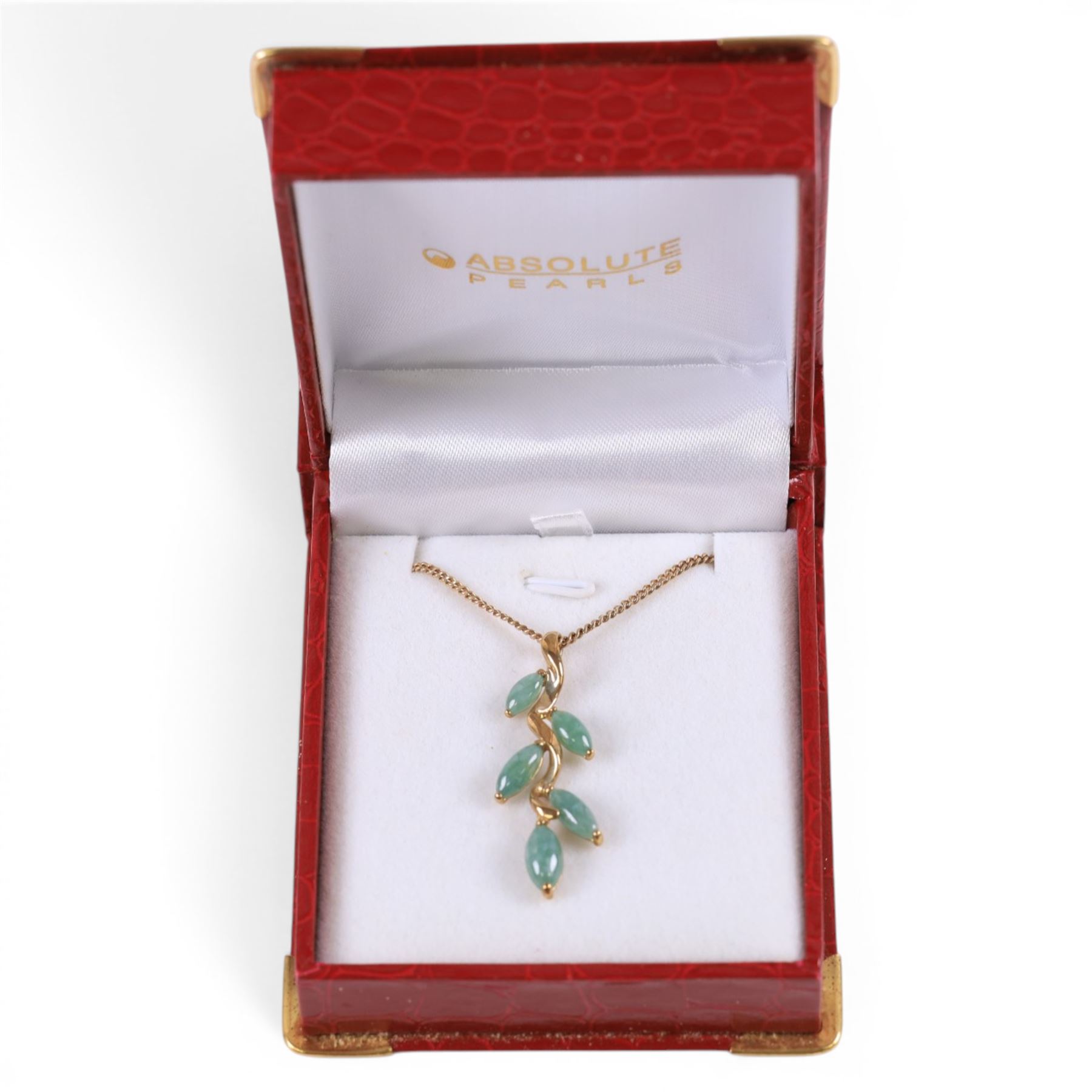 9ct gold stone set leaf pendant necklace, hallmarked 