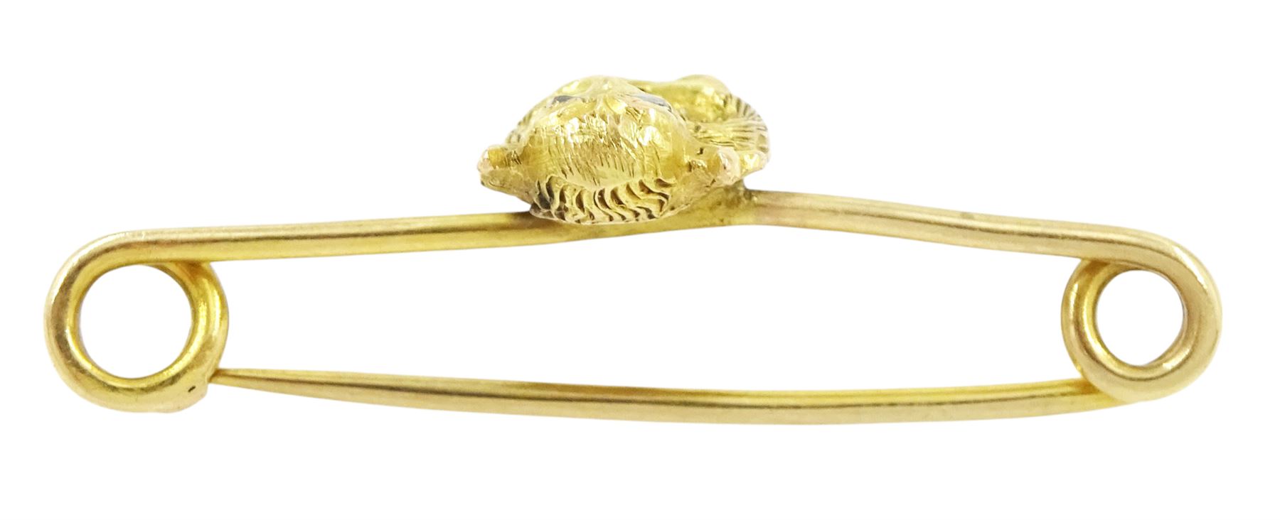 19th / early 20th century 15ct gold Lincoln Imp, with rose cut diamond set eyes, on 9ct gold brooch, both stamped