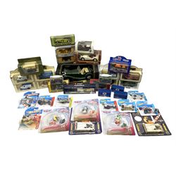 Bburago 1:18 scale Jaguar SS100 (1937); twenty-one modern die-cast models by Lledo, Days Gone, Corgi, Matchbox, Saico, Oxford etc; all boxed; three Disney Planes Microdrifters and eight Hot Wheels models; all in blister packs; and three others (36)