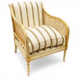 Louis XV design cream painted and parcel-gilt bergere armchair of large proportions, high ...