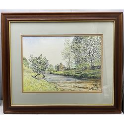 Alan Stuttle (British 1939-): Rural River Landscape, two watercolours signed max 53cm x 72cm; 'Wilton - Middlemass', watercolour signed with monogram and titled 33cm x 43cm (3)