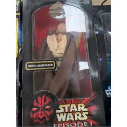 Star Wars figures and playsets, comprising Kenner Millennium Falcon, Galoob Micromachines Death Star, Kenner Dark Vador figure, Kenner Collectors Edition Storm Trooper, kenner Electronic Darth Vader and Hasbro Episode I Qui-Gon Jinn, all boxed and a collection of loose Star Wars figures and vehicles