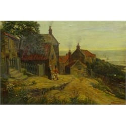 J Pennington (British 19th/20th century): Cottages at Runswick, oil on canvas signed and dated '94, 40cm x 58cm