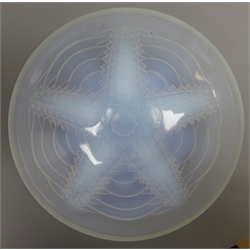  1930's opalescent glass bowl with starfish moulded decoration, probably Sabino, D23.5cm    