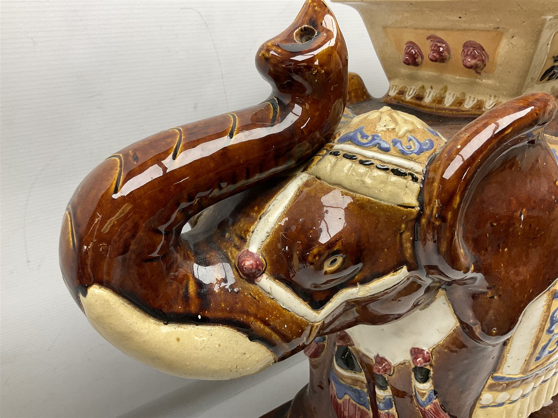 Oriental style ceramic garden seat in the form of an elephant, H55cm