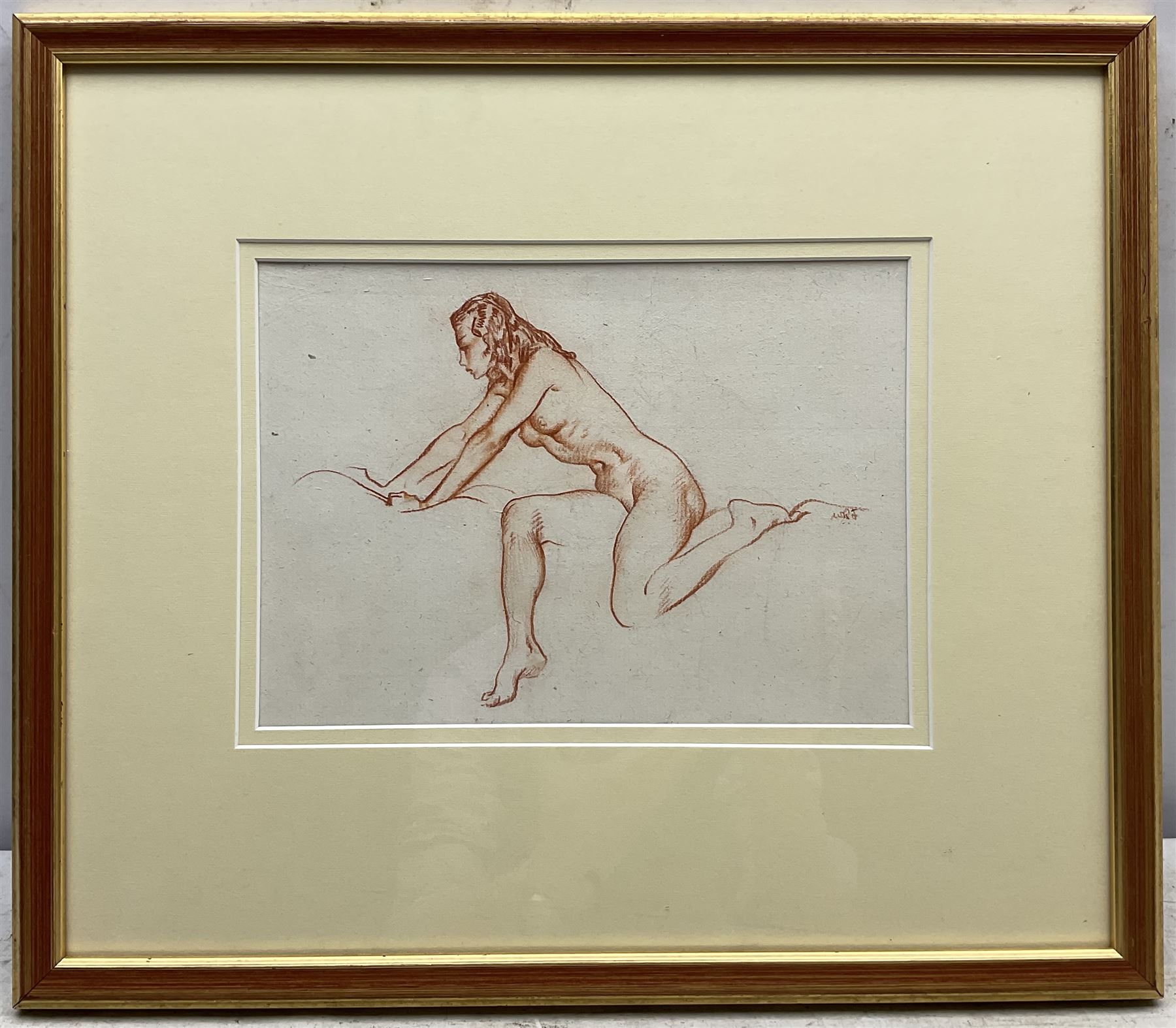 Sir William Russell Flint (Scottish 1880-1969): Nude Stretching, sanguine chalk signed with initials 19cm x 27cm 
Provenance: private collection; with James Alder Fine Art, Hexham