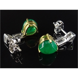  Pair of 18ct gold trillion and baguette cut diamond and jade pendant ear-rings  