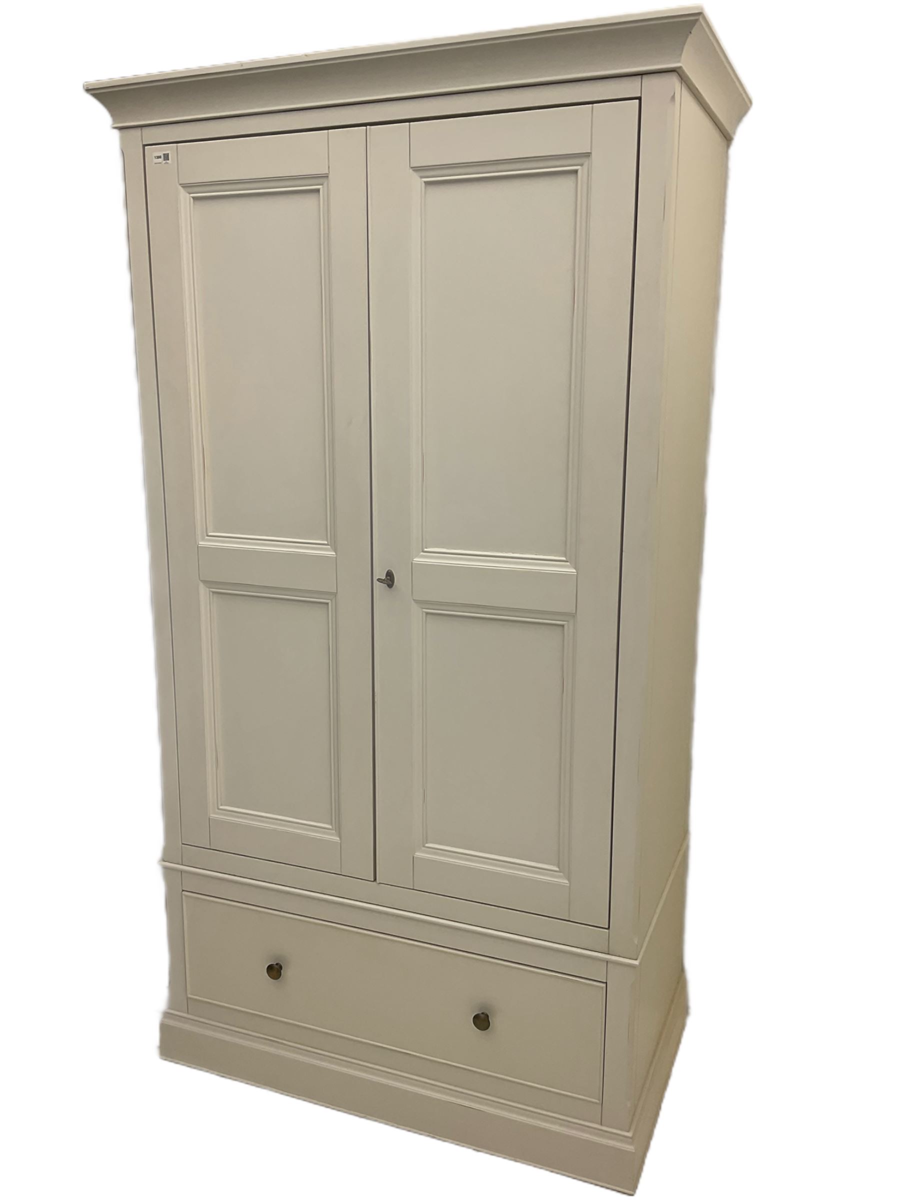 Willis Gambier white painted double wardrobe, with drawer to base