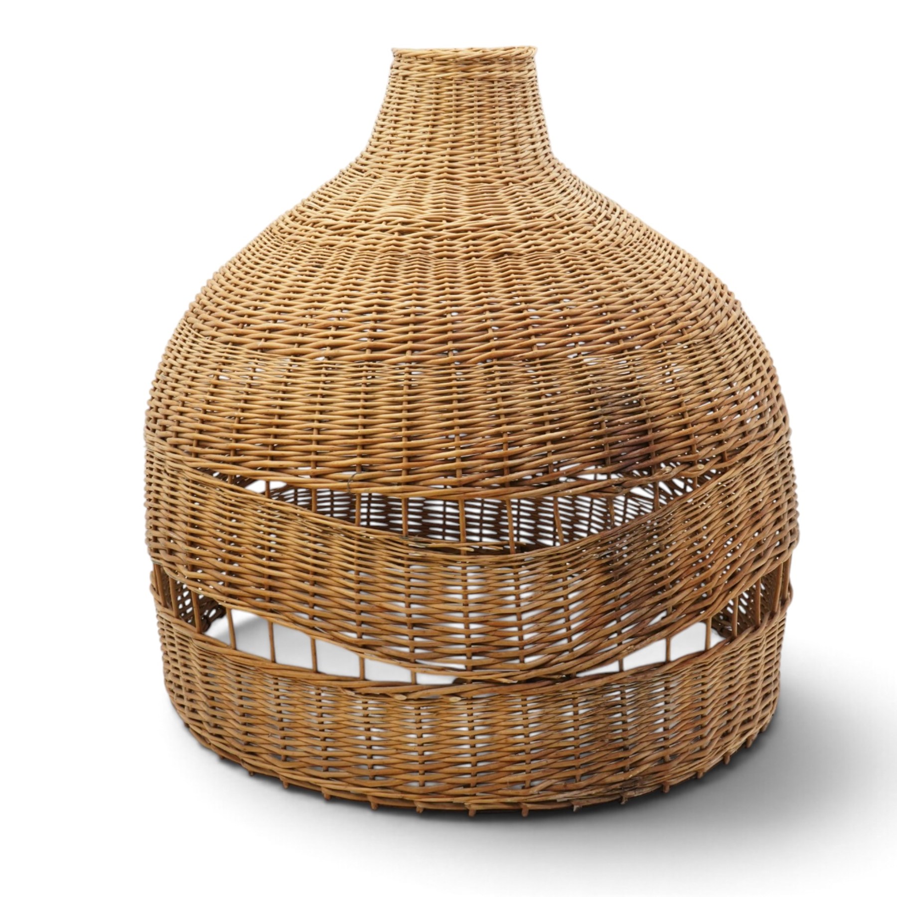 DD CL - Pair of oversized cane pendant shades, with metal rim