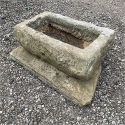 19th century small shallow carved stone trough on stone slab - THIS LOT IS TO BE COLLECTED BY APPOINTMENT FROM DUGGLEBY STORAGE, GREAT HILL, EASTFIELD, SCARBOROUGH, YO11 3TX