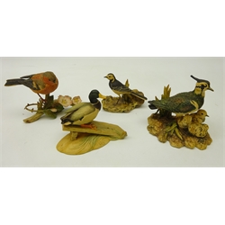  Three Border Fine Art bird models by Ray Ayres 'Pied Wagtail' no. RB14, 'Mallard Drake' no. PS04 & 'Lapwing' no. RB38 and a Country Artists Chaffinch (4)  