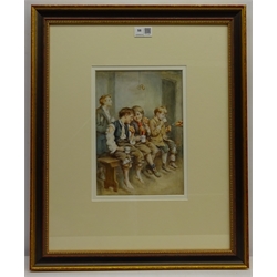  Joseph Clark (British 1834-1926): The Classroom Break - Boys on a Bench, watercolour signed 27cm x 18.5cm  