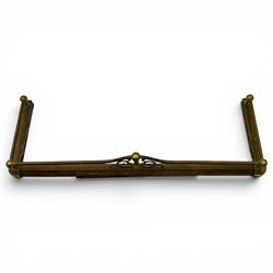 Three 20th century brass fenders, two with pierced Art & Crafts design rails, largest W156cm, D 45cm 