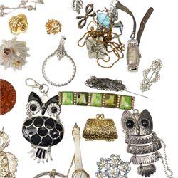 Early 20th century gilt metal swallow necklace, 18ct '13' heart pendant, silver panel bracelet, silver chatelaine hand mirror, Birmingham 1922, Halcyon Days enamel box, ladies Rotary wristwatch, Spendid pendant watch, miniature Japanese Satsuma vase and other costume jewellery 