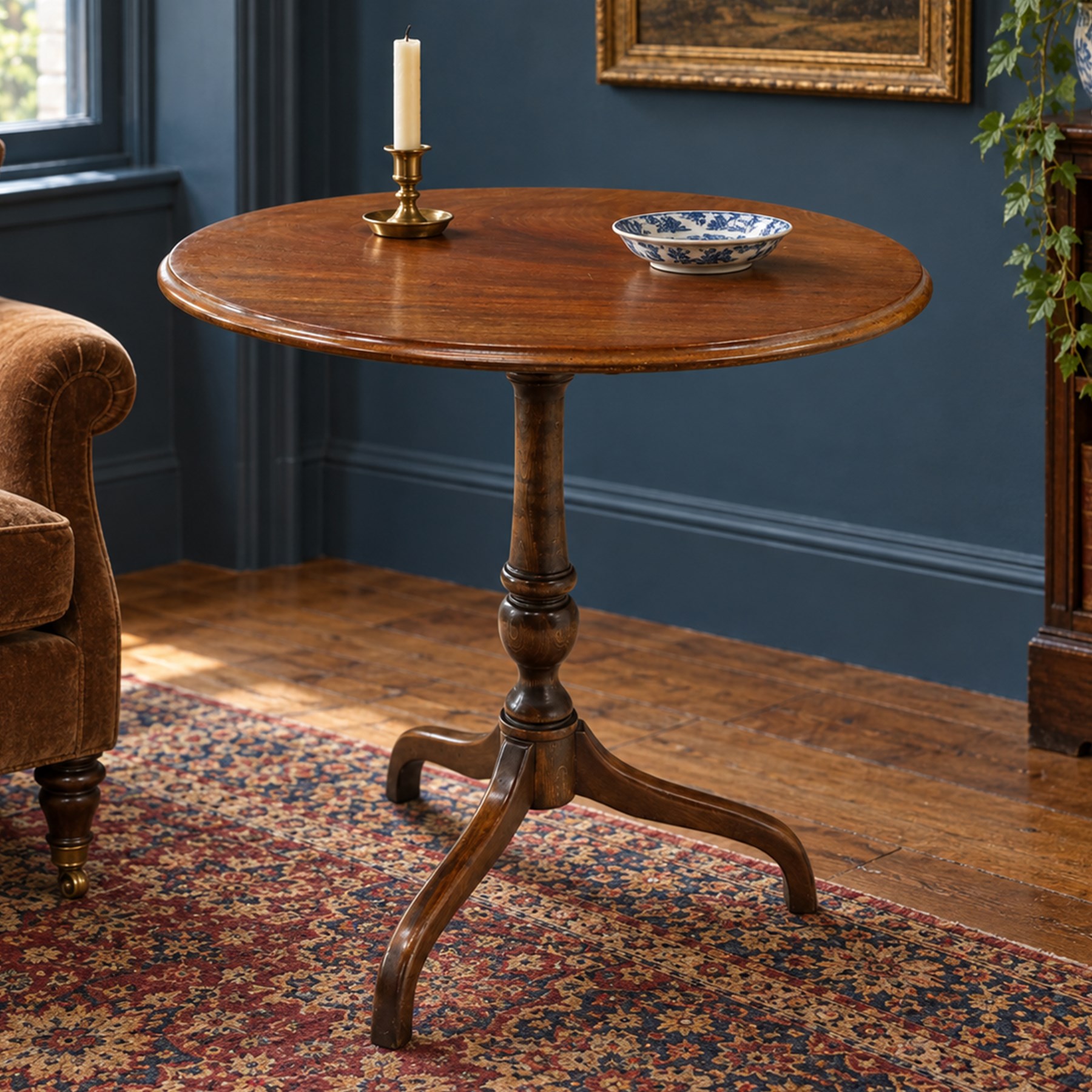 Georgian design mahogany and stained beech oval tilt-top tripod table