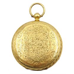 Victorian 18ct gold lever fusee ladies pocket watch, No. 12587, gilt dial with Roman numerals, back case with foliate decoration, case by Samuel & Rogers, Chester 1872