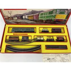 Tri-ang Hornby '00/H0' gauge - RS51 set 'The Freightmaster' with BR Class 31 diesel locomotive No. D5572, in lined green livery and seven freight wagons including box van, open wagon, tank wagon, guard's van, etc. and  quantity of track; boxed with inner packing trays; and Hornby R1015 Industrial Freight Set with 0-4-0 tank locomotive No.105 and three wagons; boxed (2)