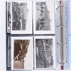 One-hundred and seventy two early 20th century Whitby view postcards, including a detailed collection documenting the destruction of Whitby following the bombardment by the German Fleet in 1914, a selection depicting the construction of the pier extensions, the opening of the new river drawbridge, a re-enactment of the medieval tradition of building the 'Penny Hedge' and the 1932 flooding of the town centre, together with a selection depicting social events at Spa, all housed within a Stanley Gibbons Picture Postcard Album