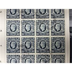 Queen Victoria and later Great British stamps, including five shillings, three pence block of four, block of twenty King George VI used ten shillings dark blue etc