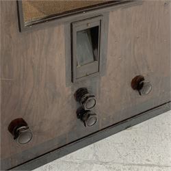 Early 20th century Art Deco radio by 'His Master's Voice', walnut and rosewood cased, W45cm, H49cm, D30cm