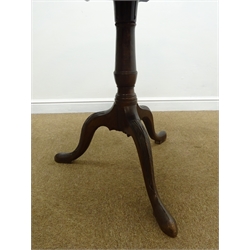  19th century mahogany tilt top tripod table, circular carved top with wells, on turned column with three acanthus carved splayed supports, W85cm, H78cm   