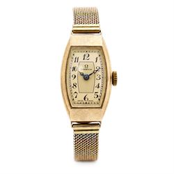 Omega early 20th century ladies 9ct rose gold manual wind wristwatch, silvered dial with A...