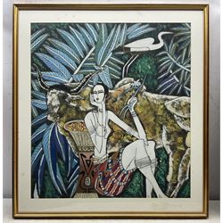 Eastern School (Contemporary): Goddesses of the the Wind and Forest, pair gouaches on paper unsigned 63cm x 57cm (2)