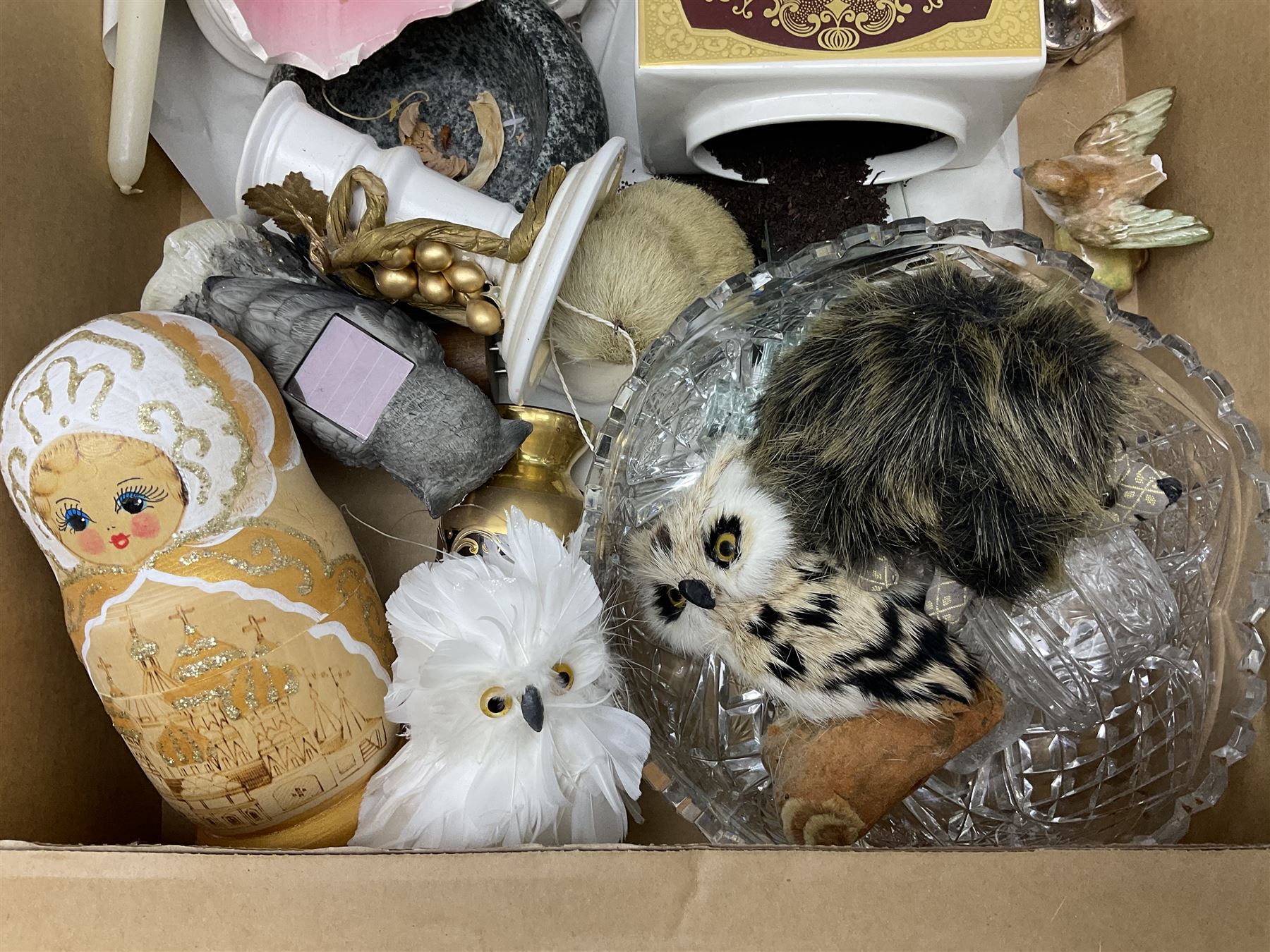 Sylvac green seated dog, together with pair Wade Heath vases, wall charger and other collectables, in two boxes  