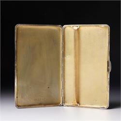 Engine turned silver cigarette case engraved with initials Birmingham 1935 Maker Frederick Field