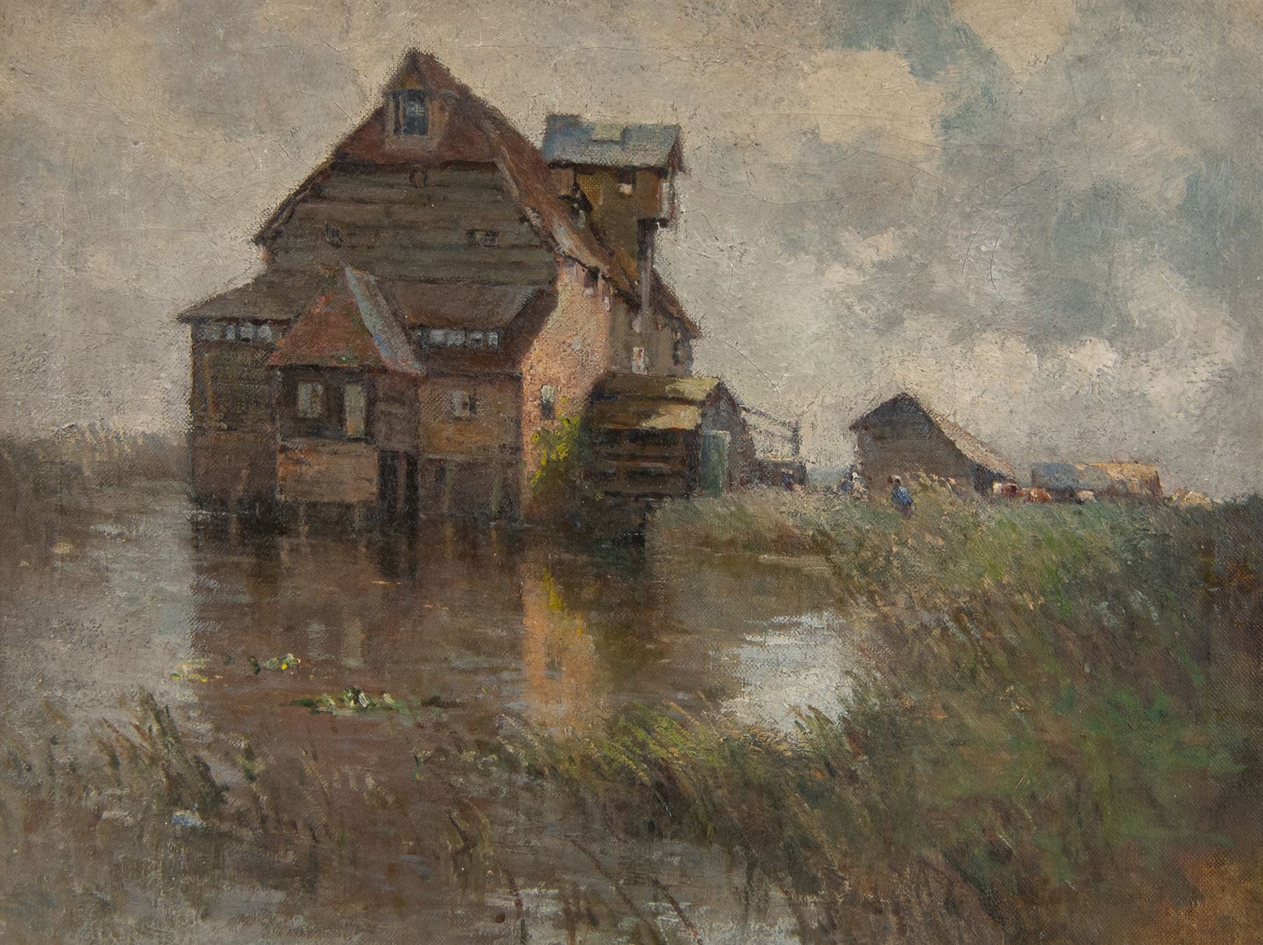 George Grosvenor Thomas RSW (Scottish 1856-1923): 'Houghton Mill - River Ouse Cambridgeshire', oil on canvas unsigned 34cm x 45cm