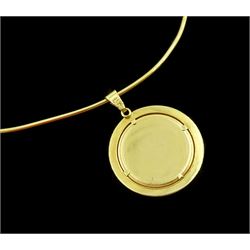 18ct gold torque necklace and photographic engraved pendant, stamped 750
