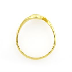 18ct gold bezel set single stone round brilliant cut diamond crossover ring, hallmarked, diamond approx 0.15 carat 