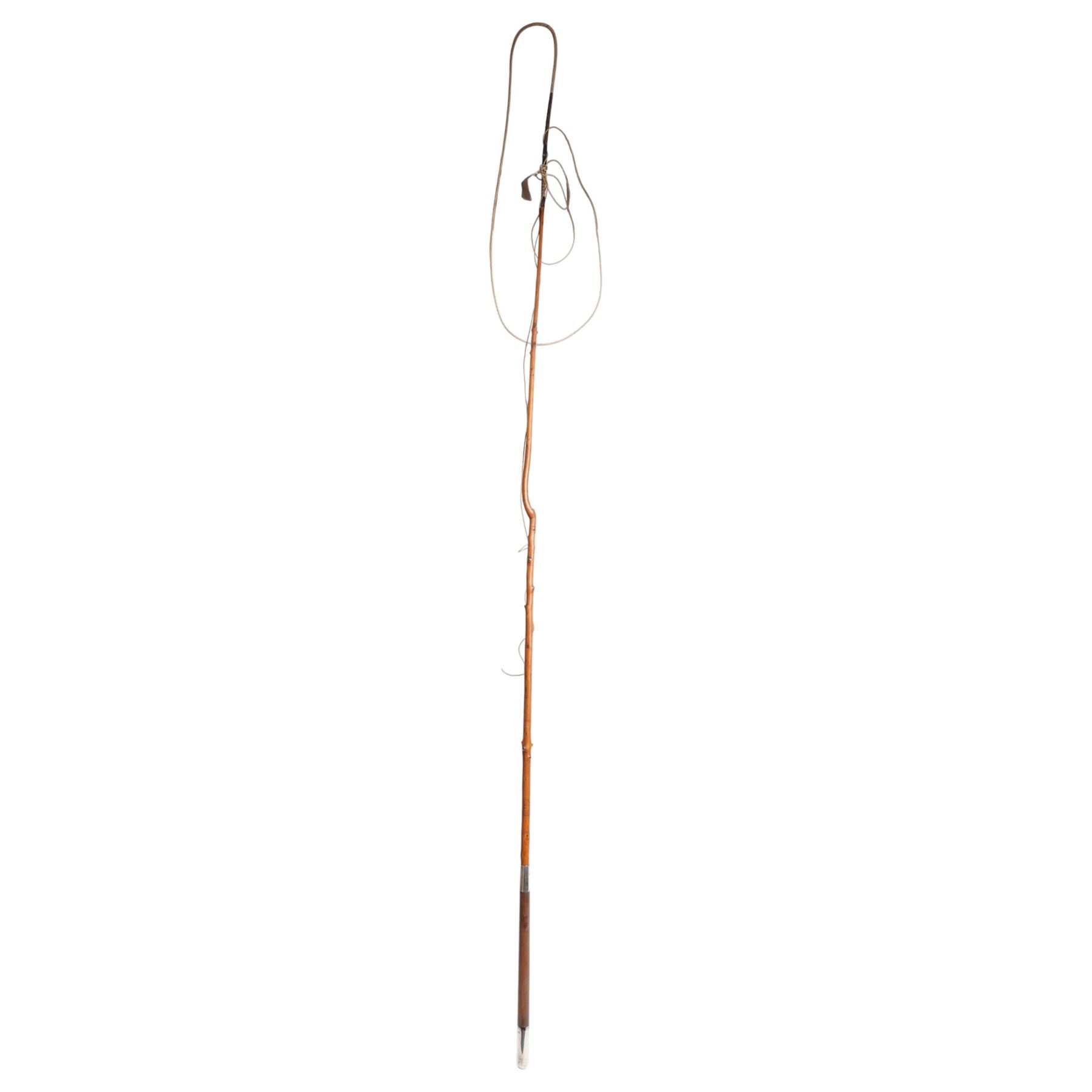 Swaine & Adeney( London) - 20th century yew coaching whip, silver ferrule engraved 'A.N.F Spicer From E.K Fownes' and silver butt end engraved 1912, hallmarked London, L160cm