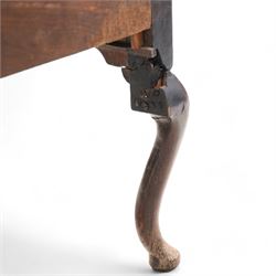 Georgian oak livery cupboard, projecting cornice over panelled front with mahogany bandings, enclosed by two doors, the base fitted with three drawers over shaped apron and cabriole supports 