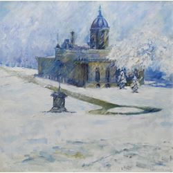 British Contemporary: Castle Howard in the Snow, oil on canvas indistinctly signed and dated 60cm x 60cm
