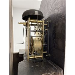 Early 19th century oak longcase clock, the enamel dial decorated with raised gilt trailing scrolls, signed 'Amyot & Bennett, Norwich', 8-day movement striking on bell