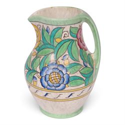 Charlotte Rhead for Crown Ducal - two jugs and a vase, decorated in the Persian Rose pattern, largest H27cm