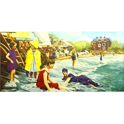  Beach Scene, 20th century oil on board signed and dated '98 by C P Holt? 121cm x 243cm  