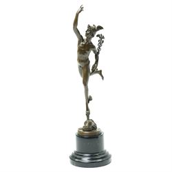 After Giambologna (Italian 1529-1608) Bronze figure of Mercury holding the caduceus on a s...