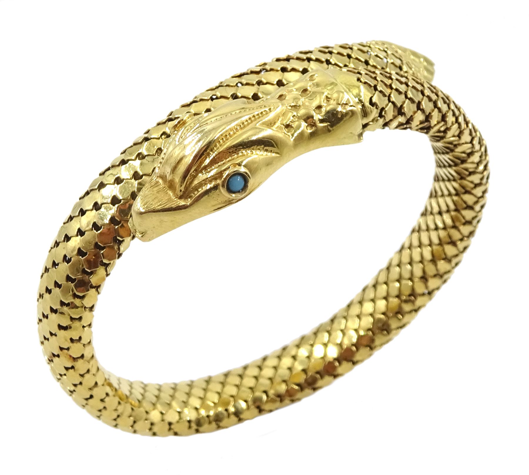 18ct gold snake bangle, stamped 750, approx 38.9gm