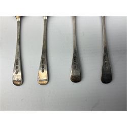 Four silver coffee spoons, and two silver salt spoons, all hallmarked, approximate total weight 59 grams