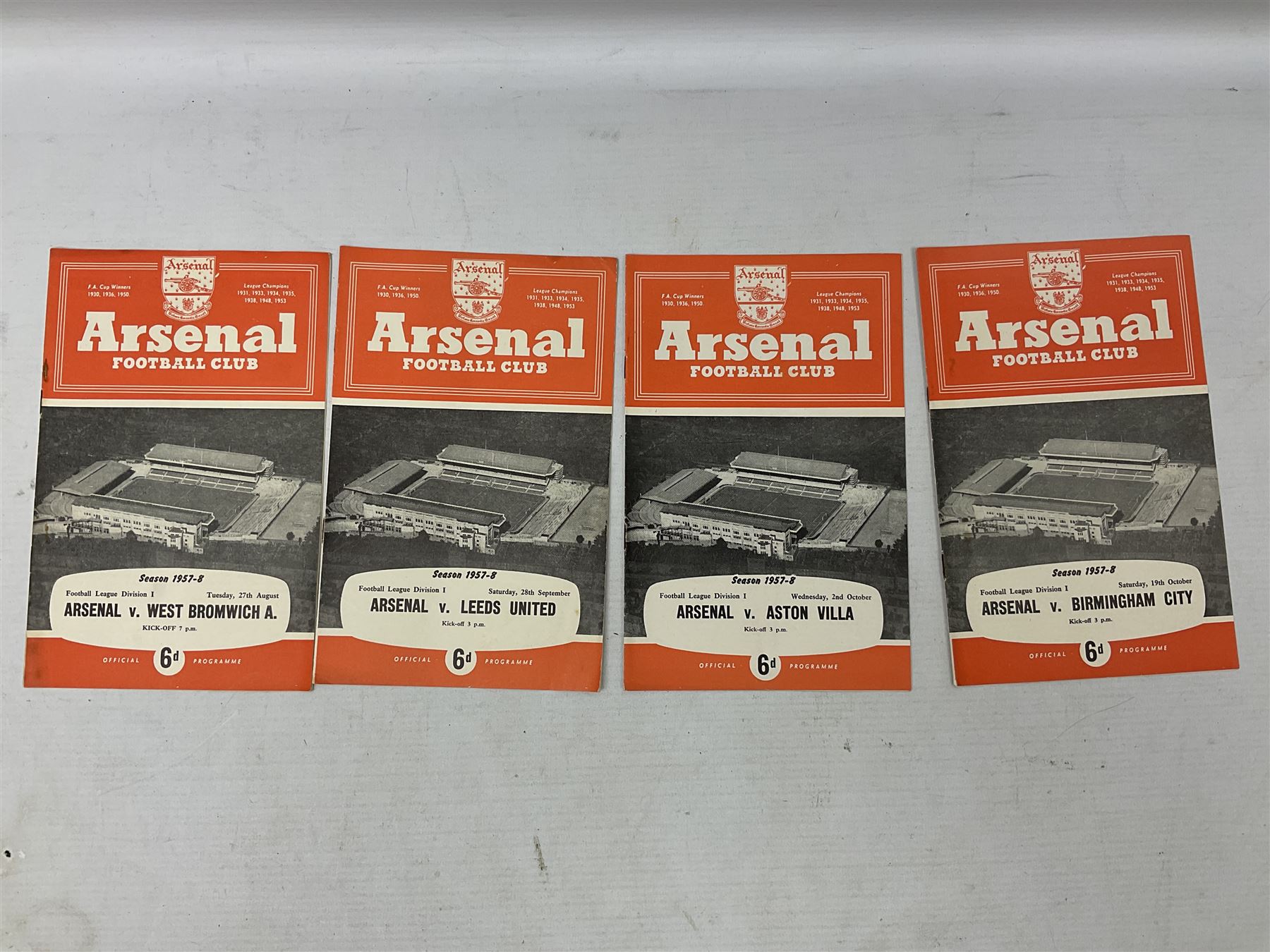 Arsenal F.C. - forty-nine home programmes for 1956/57 (21), 1957/58 (13) & 1958/59 (15) including Division One, F.A. Cup (including replays) and Friendly Matches (49). Auctioneers Note: The February 1st match against Manchester United (result Arsenal 4 Manchester United 5) was the final domestic league match played by the Manchester United first team before the Munich Air Crash - thus it was the last game played in the U.K. by the 'Busby Babes', before the tragic death of several of these players.