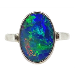  Opal rim set white gold ring, stamped 10k  