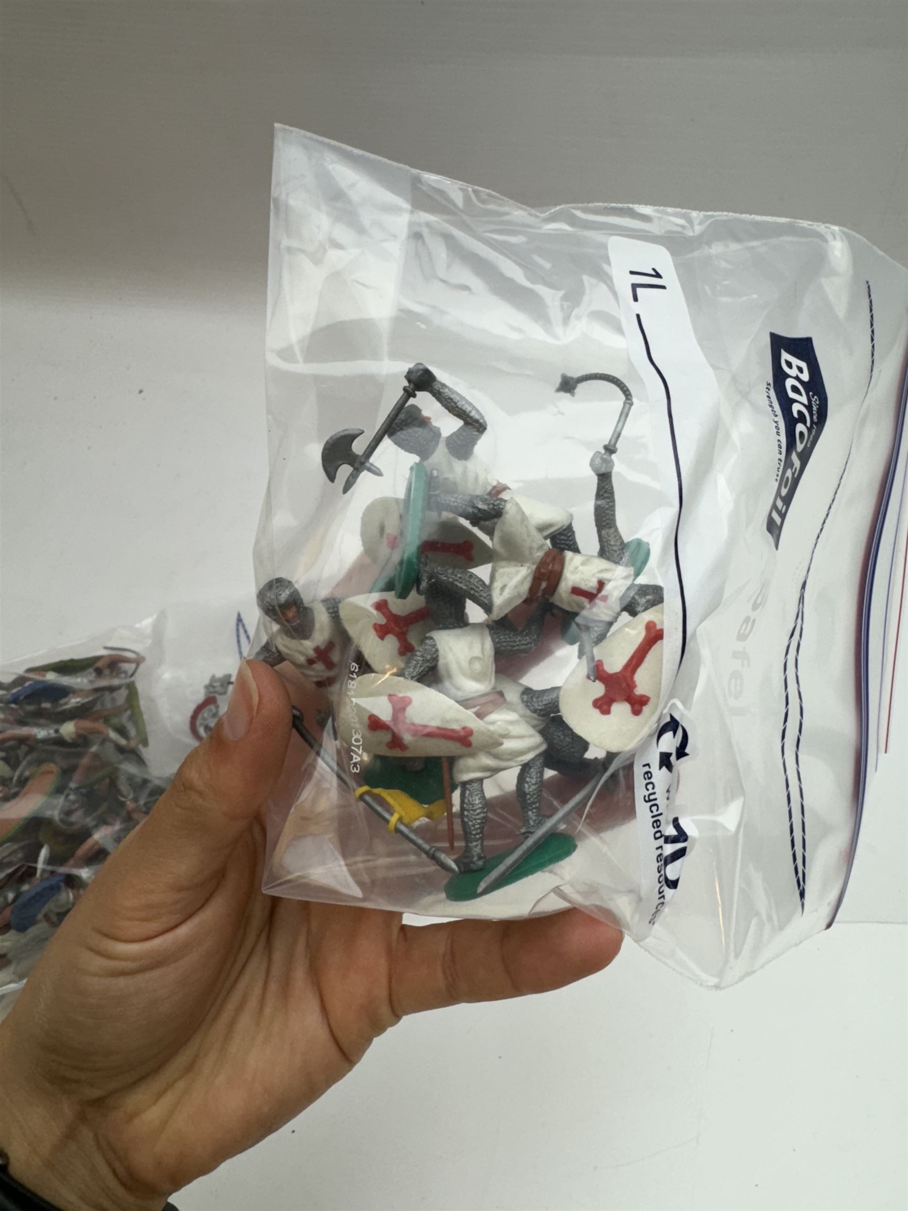 Two Britain's Ancient Siege Machines, comprising Balista and Catapult and a collection of plastic knights and soldiers, including Britains examples etc