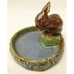  Royal Doulton Lambeth stoneware bibelot/ trinket dish, mounted with a brown rabbit, impressed marks, no. 8756, H8cm   