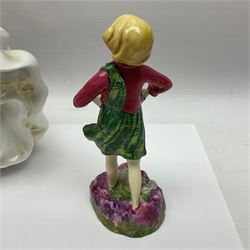 Royal Worcester, Scotland, modelled by Freda Doughty, No.3104, together with two Royal Doulton figures Miss Muffet HN1936 and Sweet Seventeen HN2734