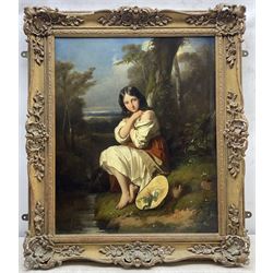 Joseph Beaume (French 1796-1885): Young Girl by a Forest Spring, oil on canvas signed 55cm x 45cm
Provenance: from The Bell Hotel, Driffield; purchased Dee Atkinson Harrison 11th February 2000 Lot 540
