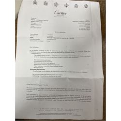 Cartier Santos Galbée gentleman's stainless steel automatic wristwatch, Ref. 2319, silvered guilloche dial with Roman numerals and secret signature at 7 o'clock, boxed purchase certificate dated 2003, pouch and service receipt dated September 2023