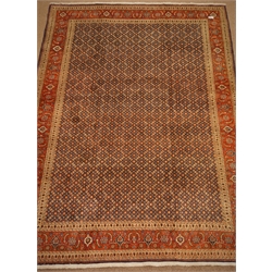 Tabriz blue ground rug, geometric pattern field, repeating border, 343cm x 255cm  